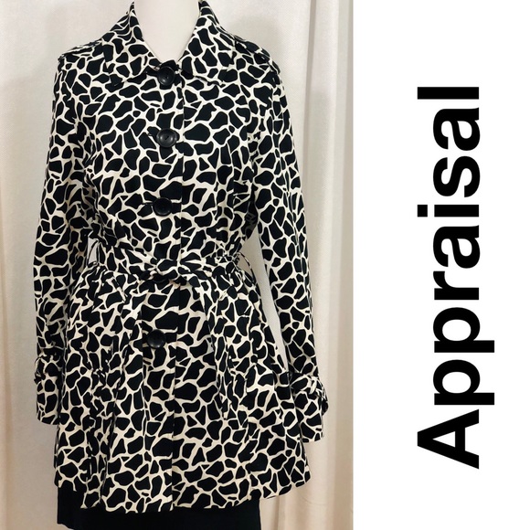 Appraisal Jackets & Blazers - APPRAISAL Black & White Giraffe Print Trench Coat